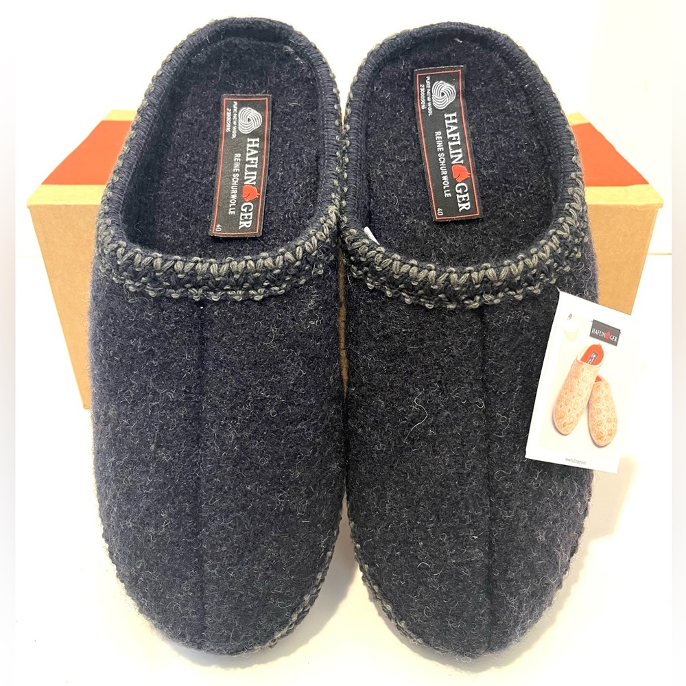HAFLINGER AS KAPITAN Navy Boiled Wool Slippers UNISEX EU40/L9/M7